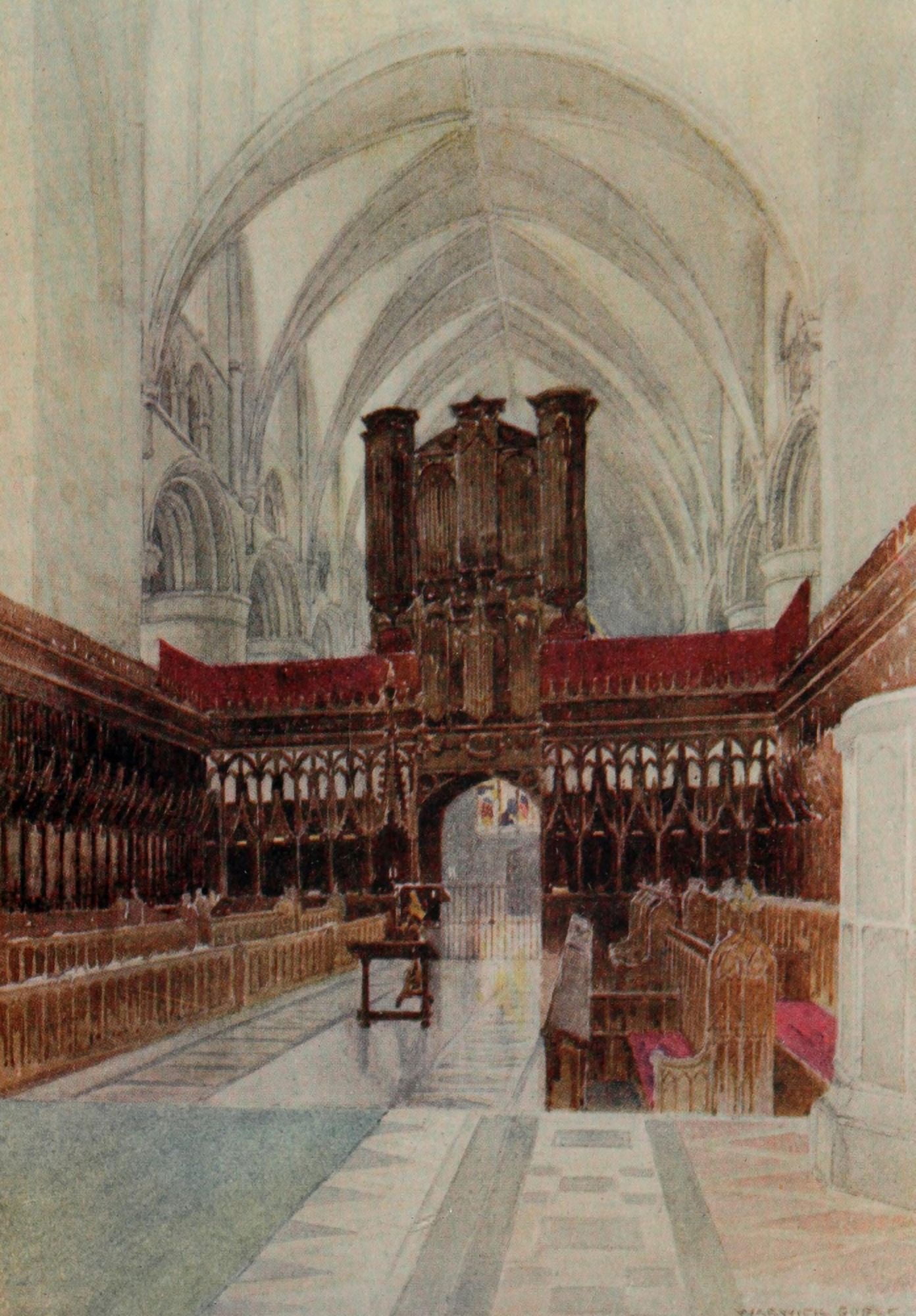 Greater Abbeys of England 1908 Gloucester Cathedral the Choir Canvas Art - Warwick Goble (24 x 36)