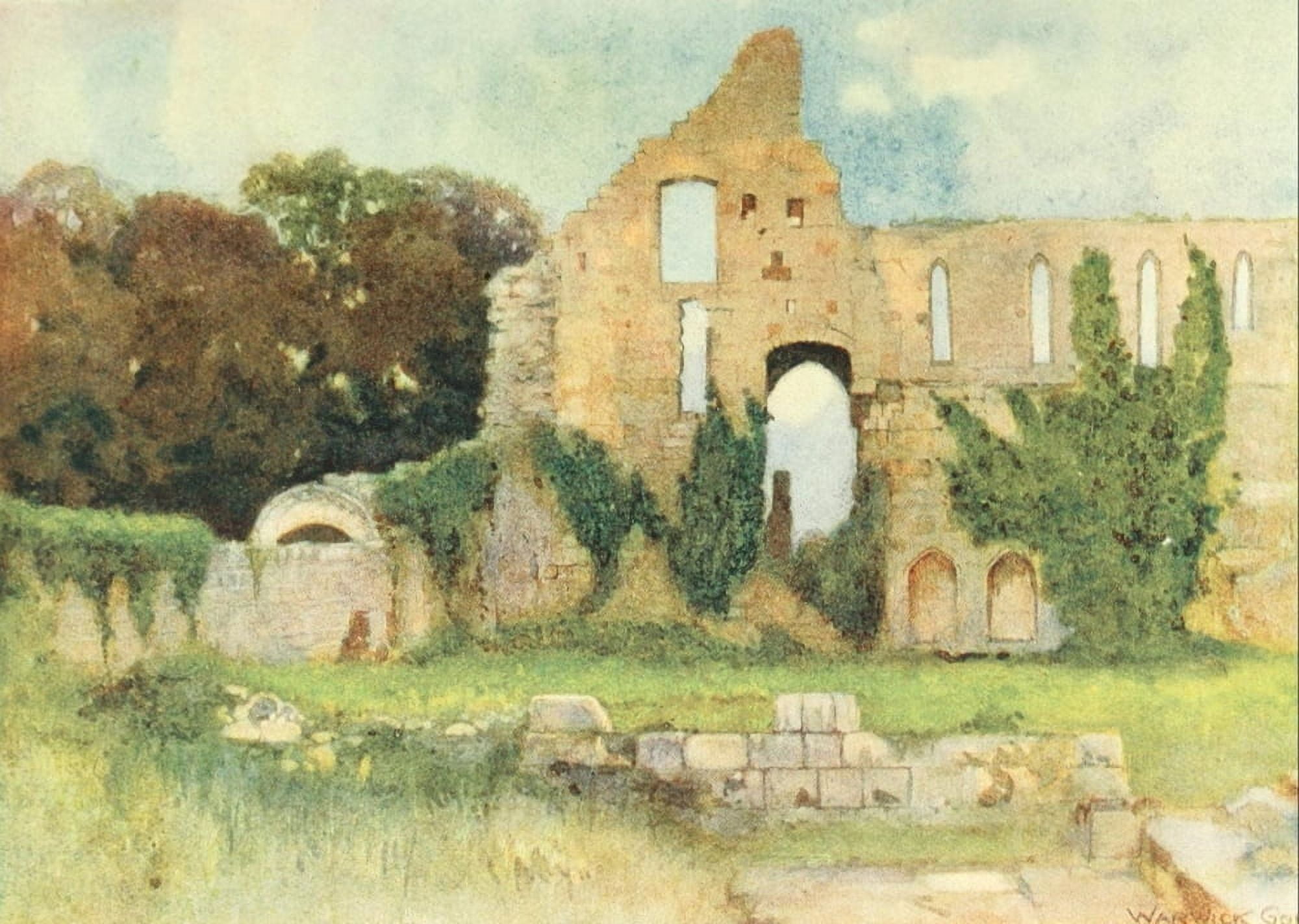 Greater Abbeys of England 1908 Jervaulx Abbey Canvas Art - Warwick Goble (24 x 36)
