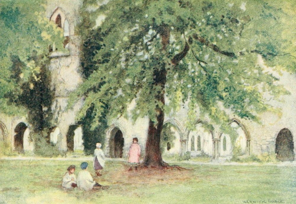 Greater Abbeys of England 1908 Netley Abbey Cloisters Canvas Art - Warwick Goble (18 x 24)