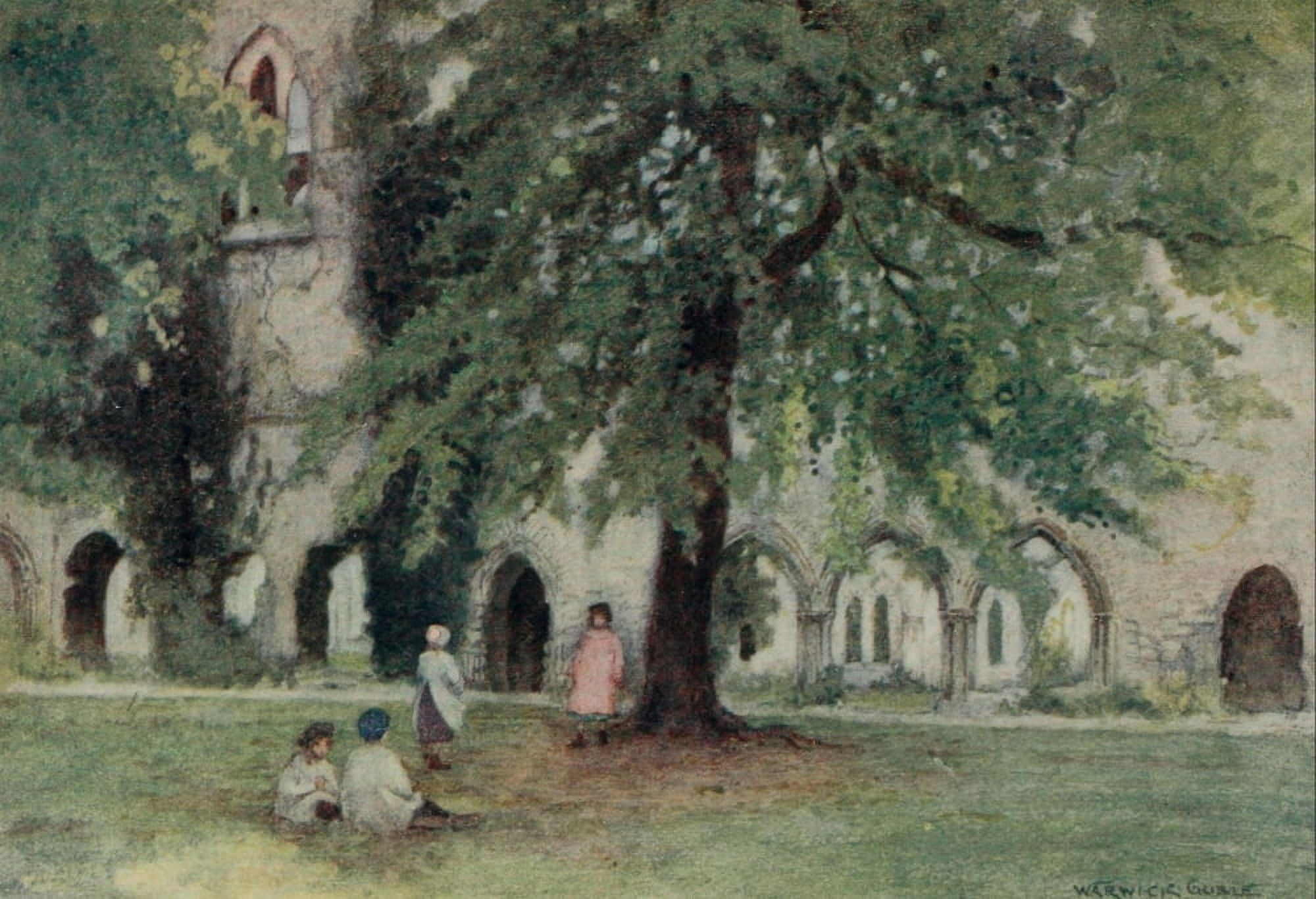 Greater Abbeys of England 1908 Netley Abbey the Cloisters Canvas Art - Warwick Goble (24 x 36)