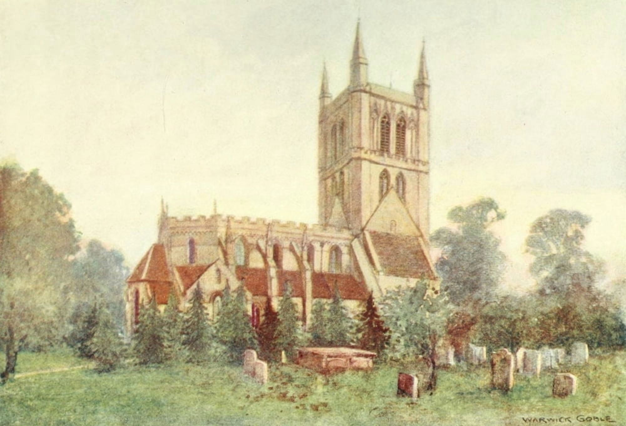 Greater Abbeys of England 1908 Pershore Abbey Canvas Art - Warwick Goble (24 x 36)