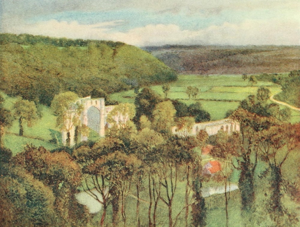 Greater Abbeys of England 1908 Rievaulx Abbey Church & Refectory Canvas Art - Warwick Goble (24 x 36)