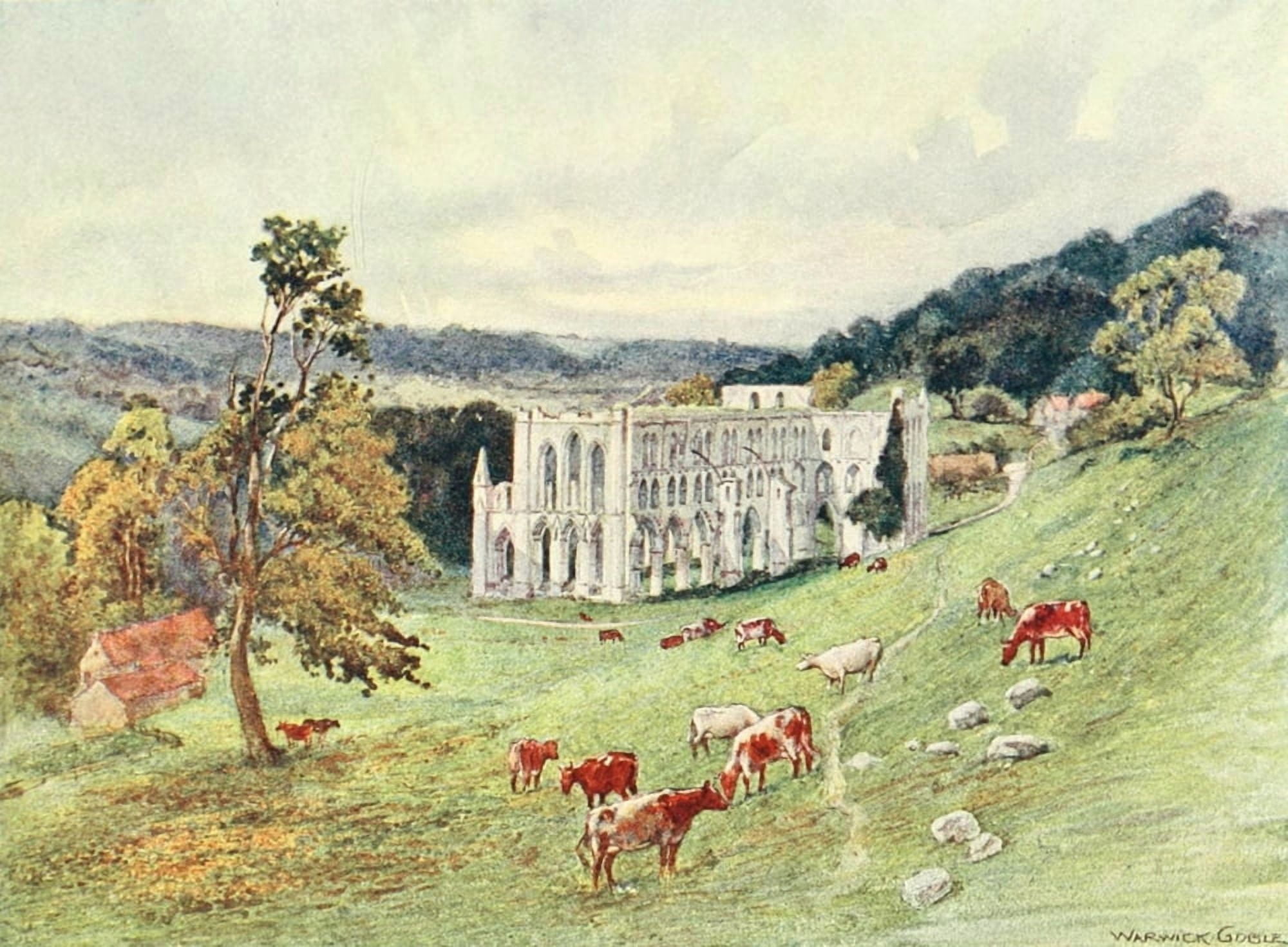 Greater Abbeys of England 1908 Rievaulx Abbey from South East Canvas Art - Warwick Goble (24 x 36)