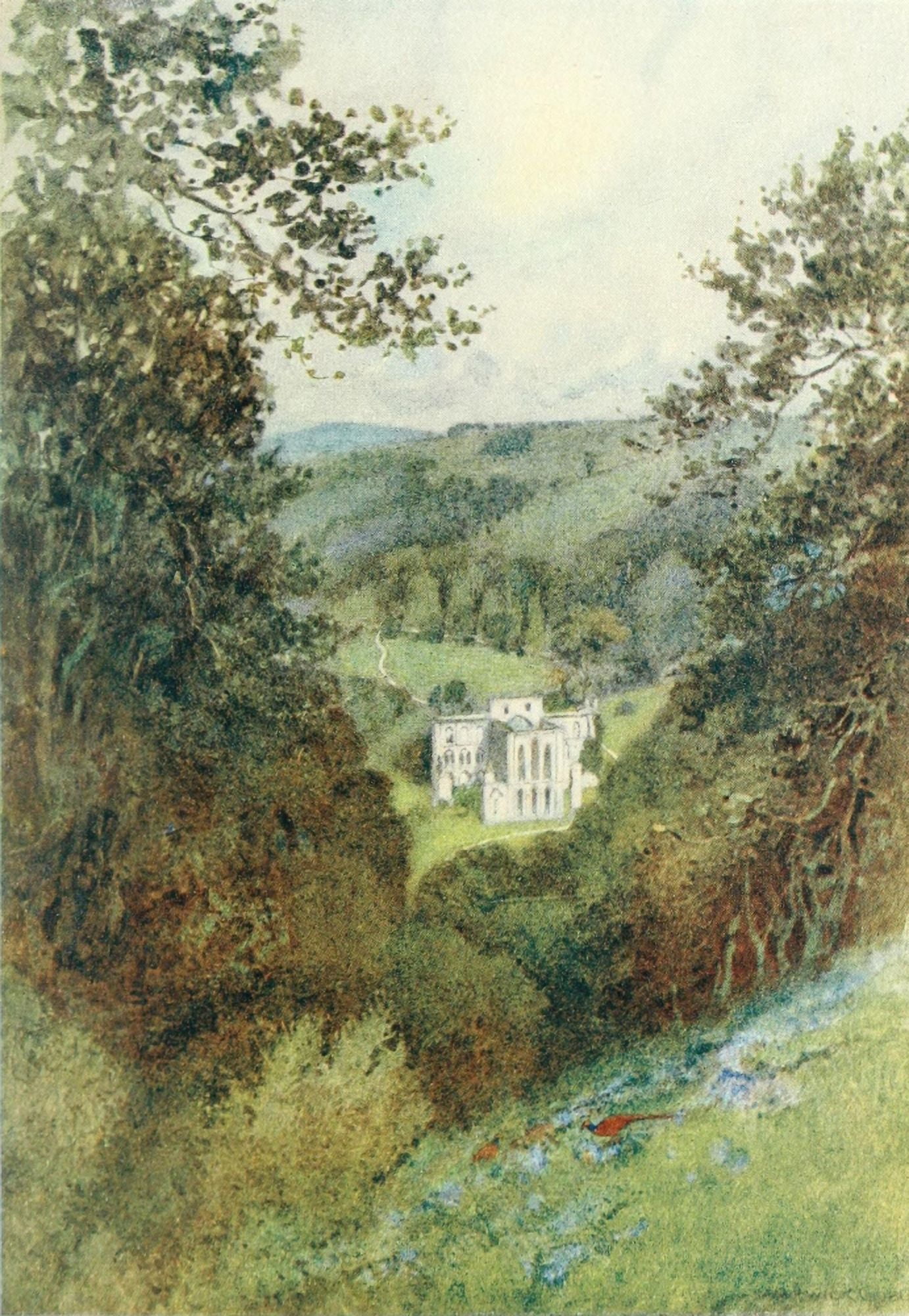Greater Abbeys of England 1908 Rievaulx Abbey from Terrace Canvas Art - Warwick Goble (18 x 24)