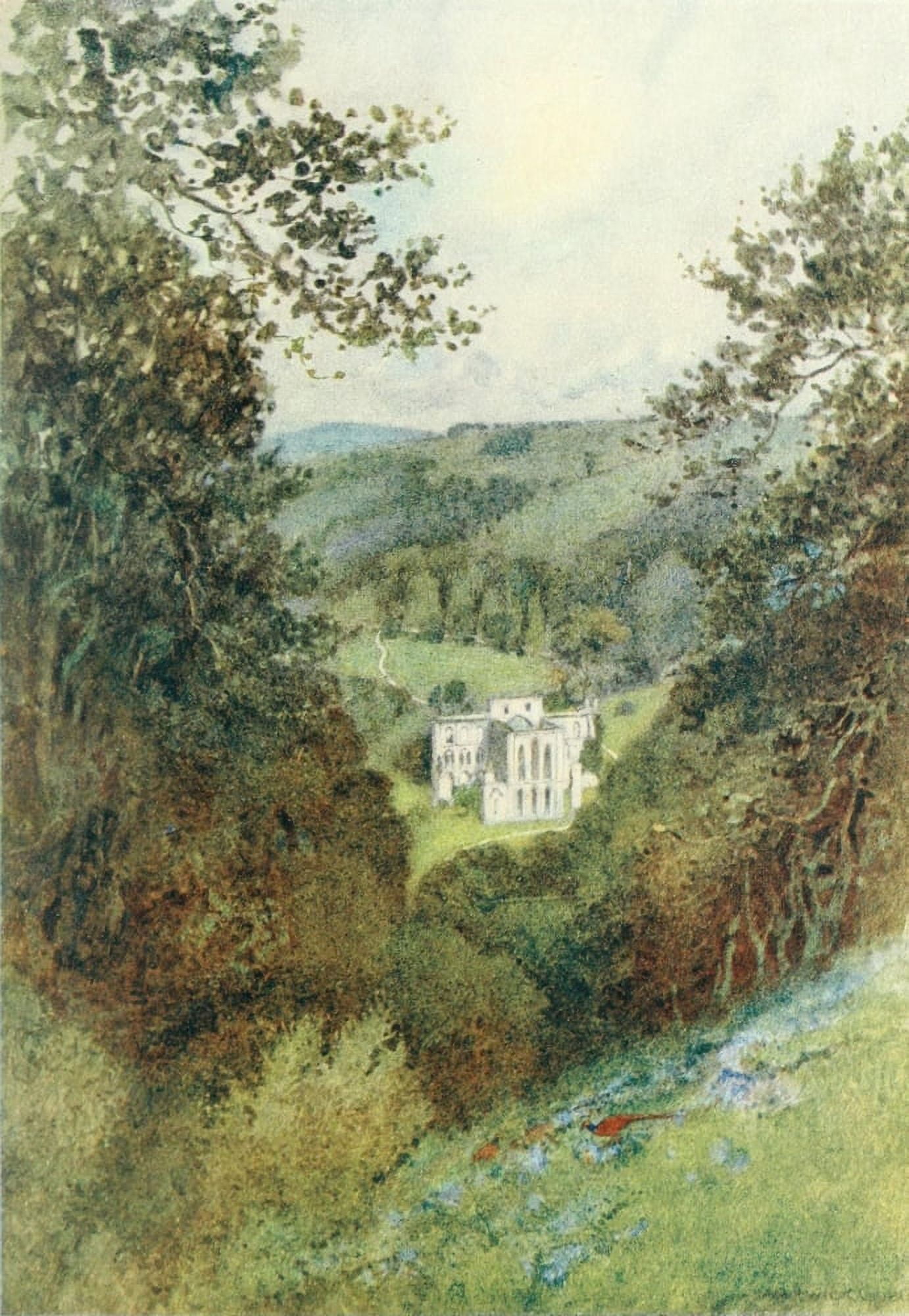Greater Abbeys of England 1908 Rievaulx Abbey from Terrace Canvas Art - Warwick Goble (24 x 36)