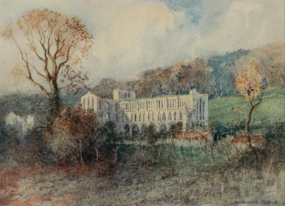 Greater Abbeys of England 1908 Rievaulx Abbey from the south Canvas Art - Warwick Goble (24 x 36)