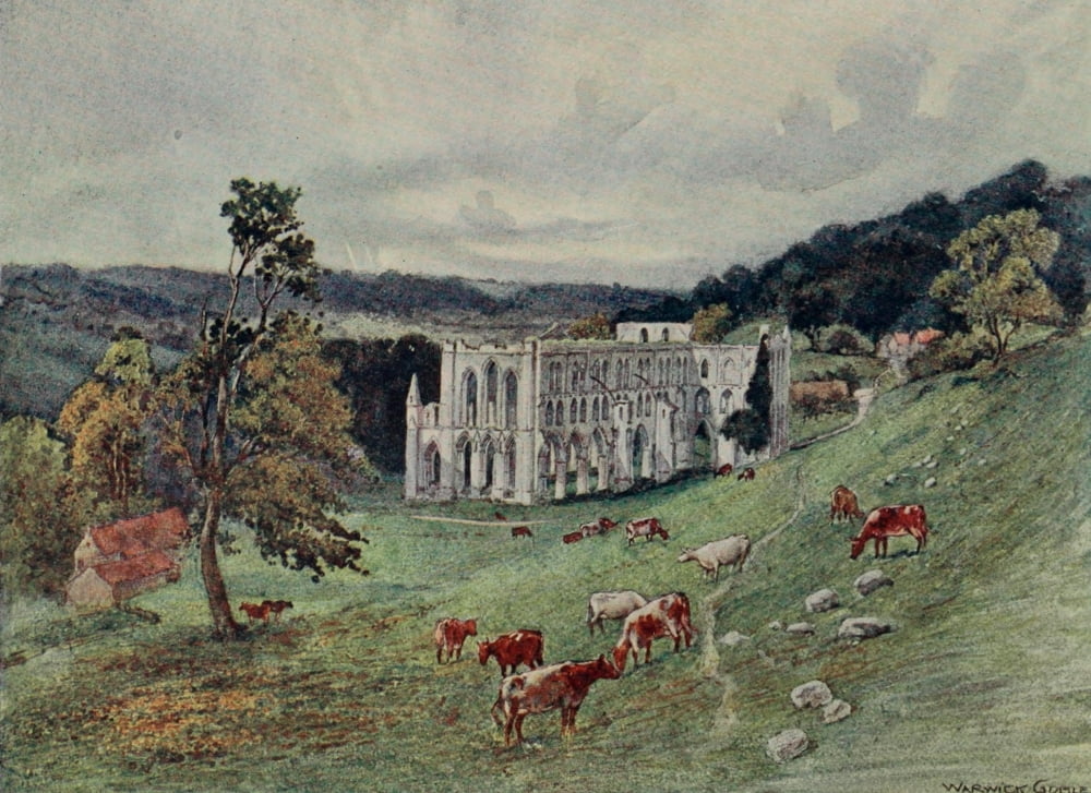 Greater Abbeys of England 1908 Rievaulx Abbey from the south east Canvas Art - Warwick Goble (24 x 36)