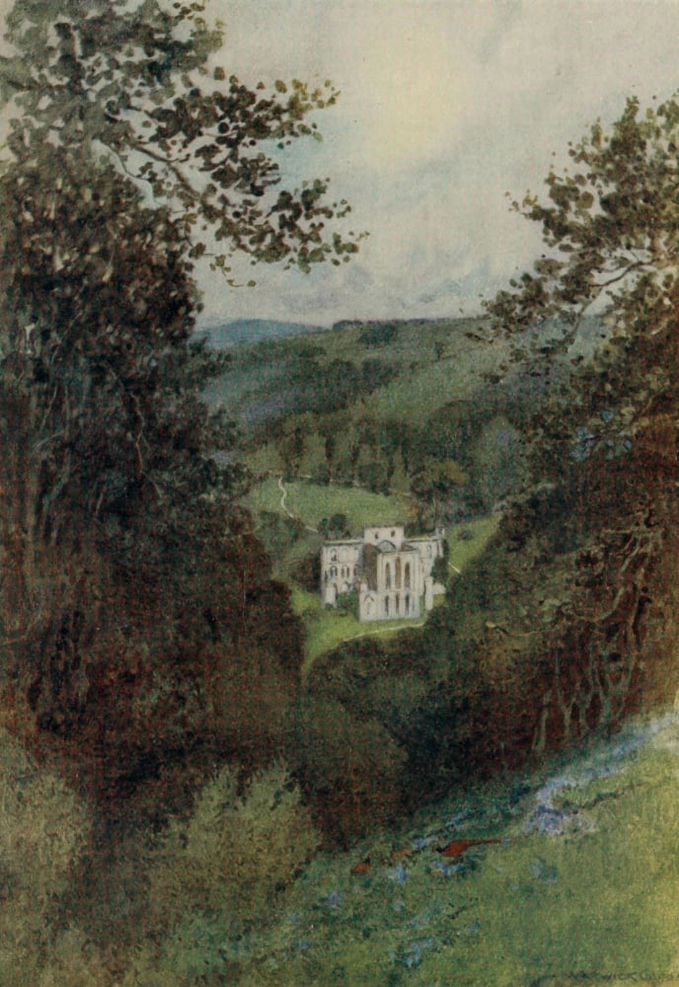 Greater Abbeys of England 1908 Rievaulx Abbey from the terrace Canvas Art - Warwick Goble (24 x 36)