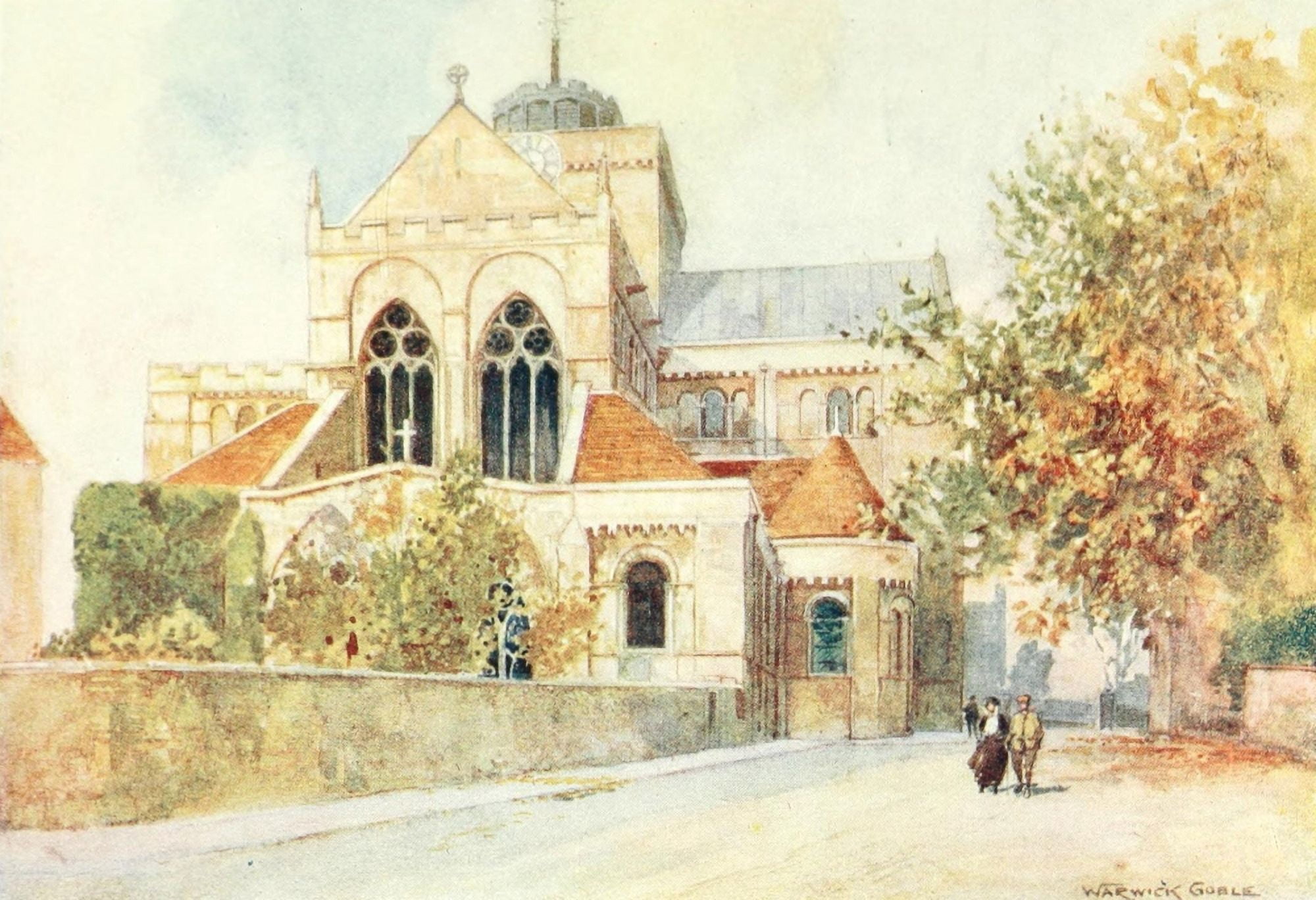 Greater Abbeys of England 1908 Romsey Abbey Canvas Art - Warwick Goble (24 x 36)