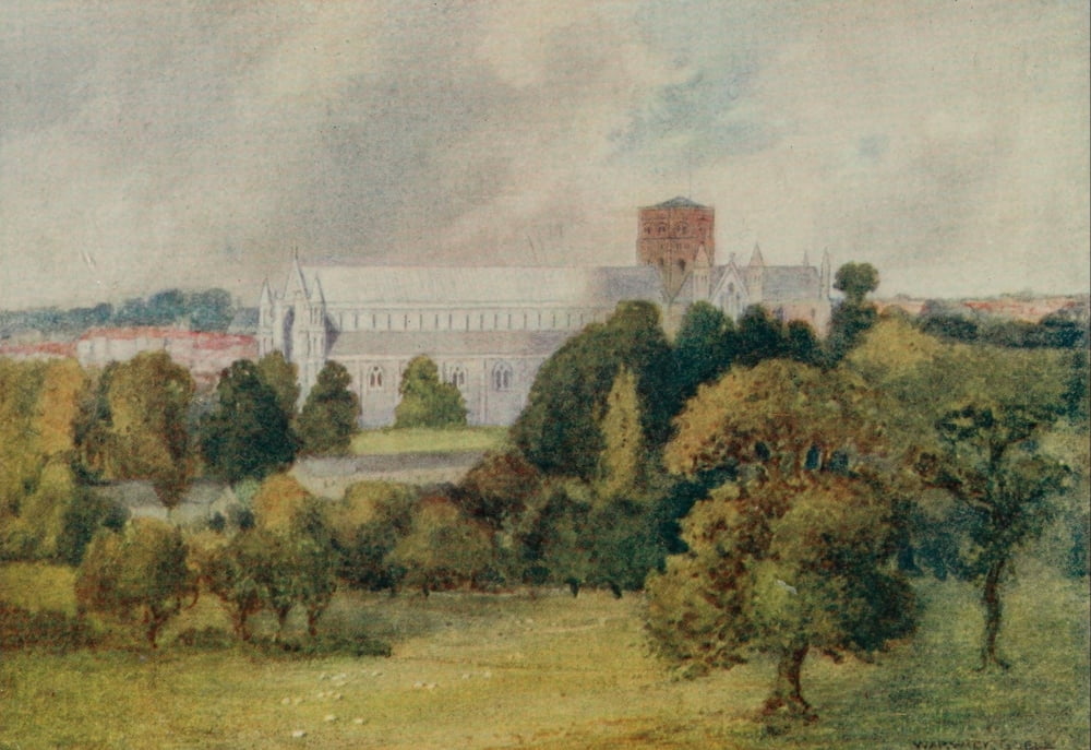 Greater Abbeys of England 1908 St Albans Cathedral Canvas Art - Warwick Goble (24 x 36)