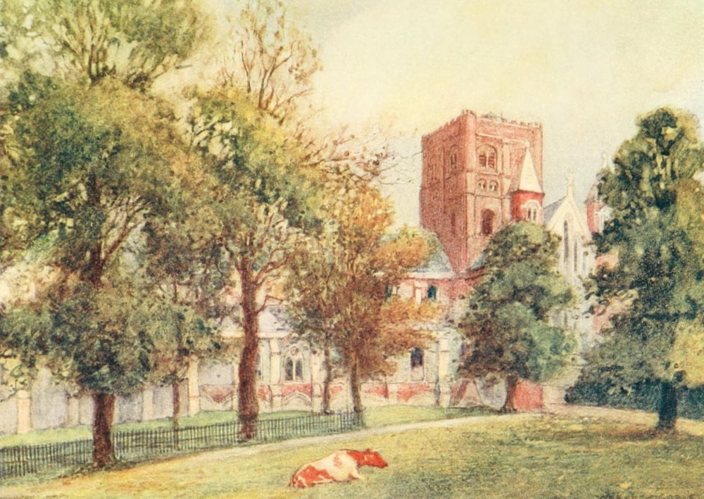 Greater Abbeys of England 1908 St Albans Cathedral Norman Tower Canvas Art - Warwick Goble (24 x 36)