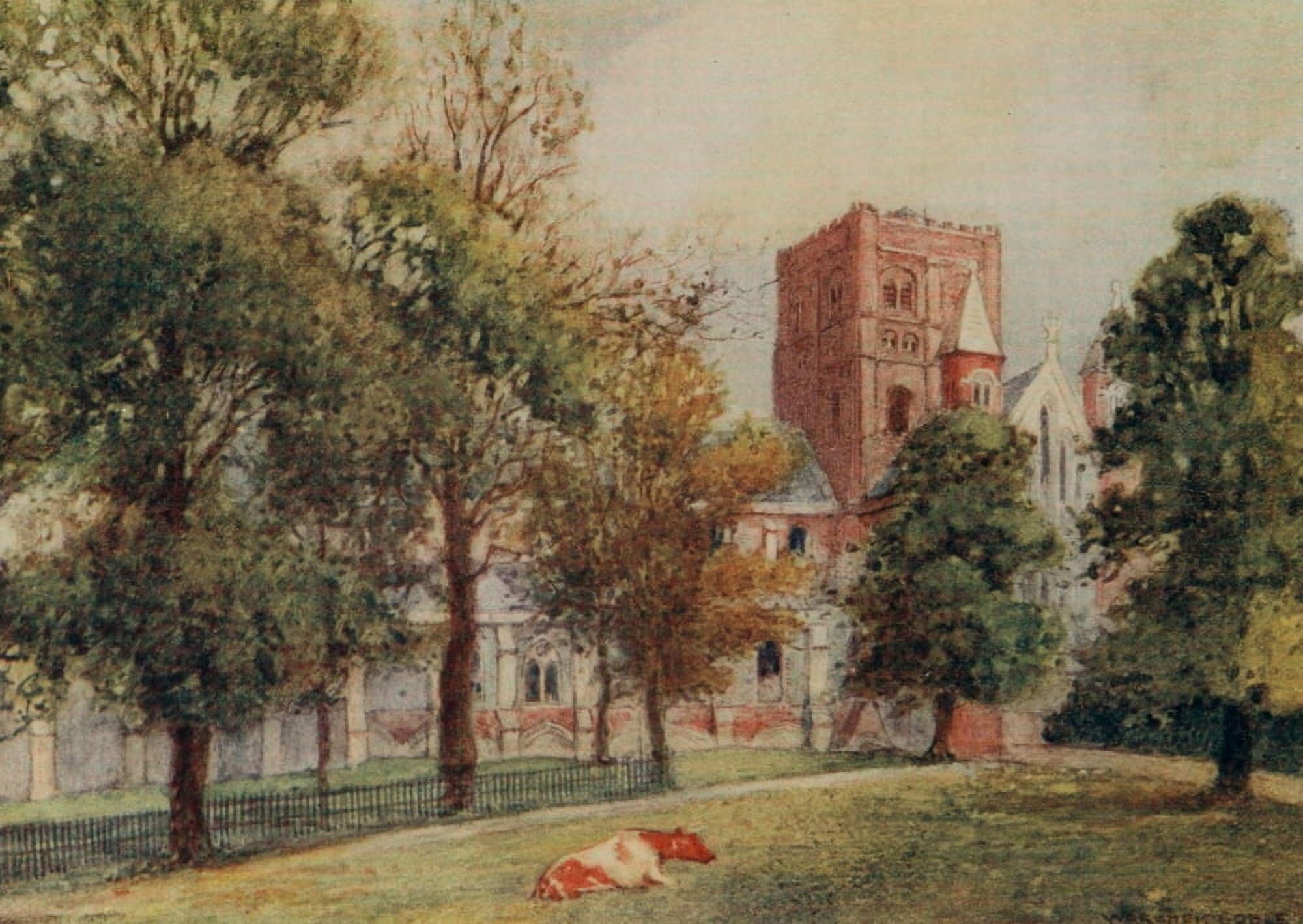 Greater Abbeys of England 1908 St Albans Cathedral North Tower Canvas Art - Warwick Goble (24 x 36)