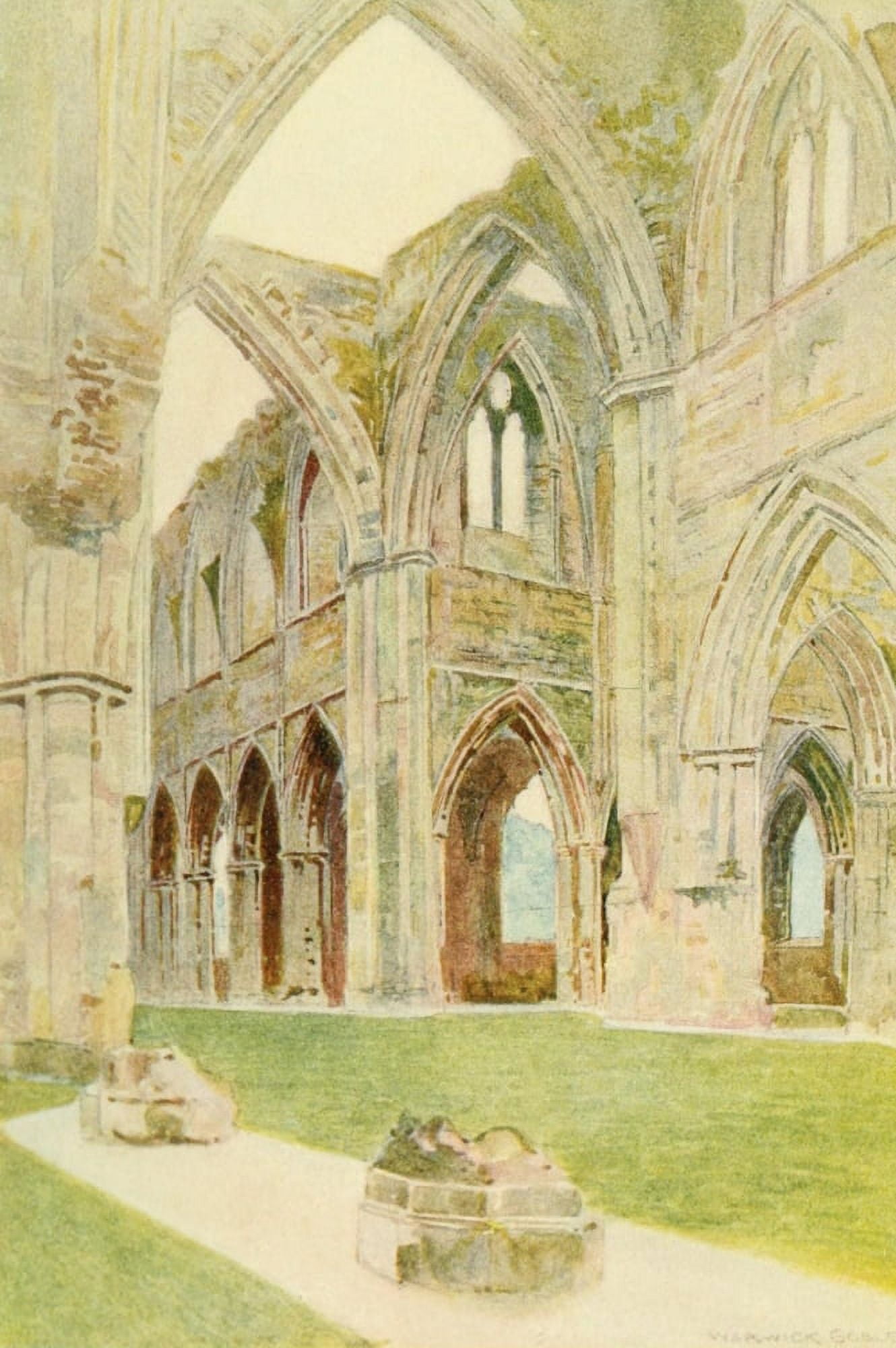 Greater Abbeys of England 1908 Tintern Abbey Interior Canvas Art - Warwick Goble (18 x 24)