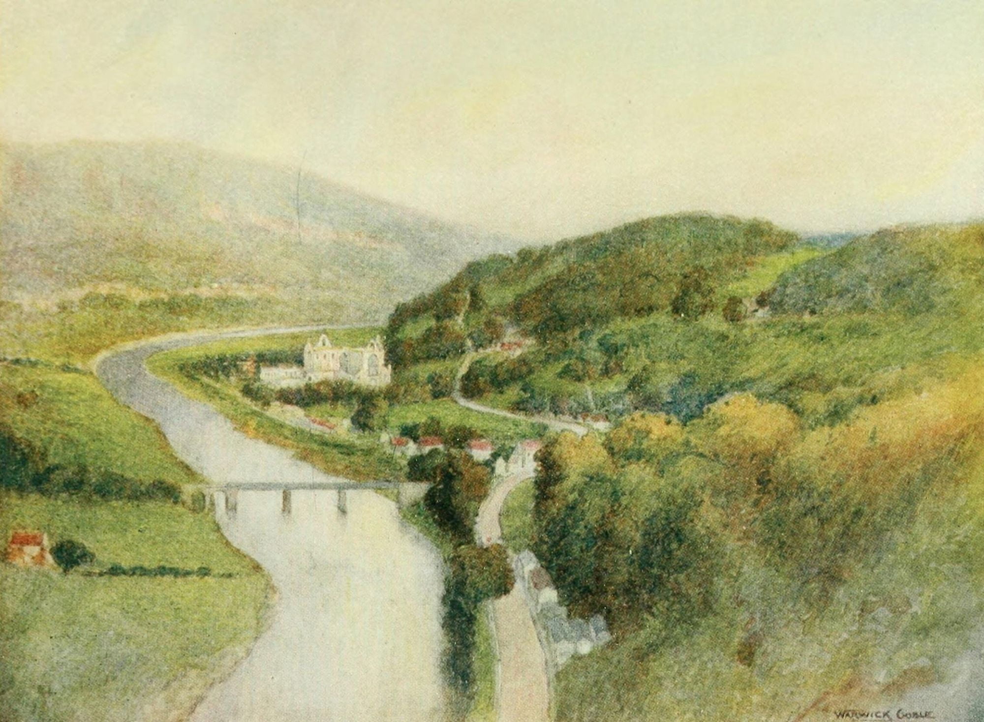 Greater Abbeys of England 1908 Tintern Abbey & Wye Canvas Art - Warwick Goble (24 x 36)