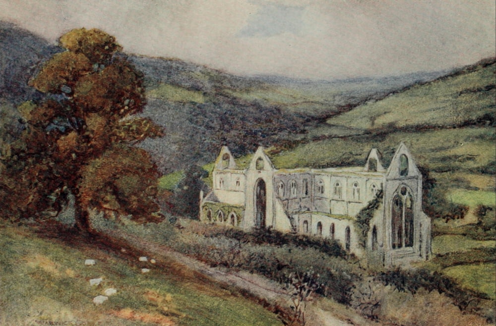 Greater Abbeys of England 1908 Tintern Abbey from the south-east Canvas Art - Warwick Goble (18 x 24)