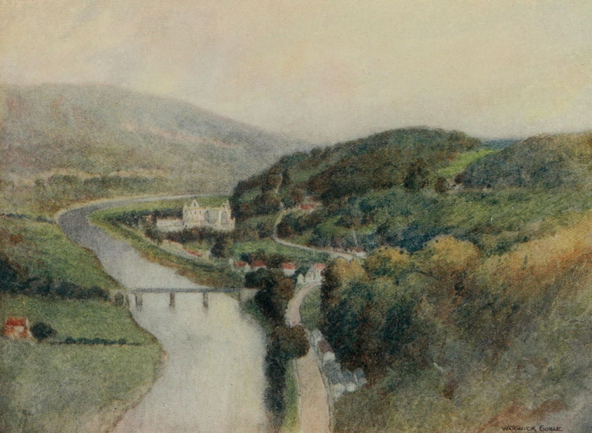 Greater Abbeys of England 1908 Tintern Abbey & the Wye Canvas Art - Warwick Goble (24 x 36)