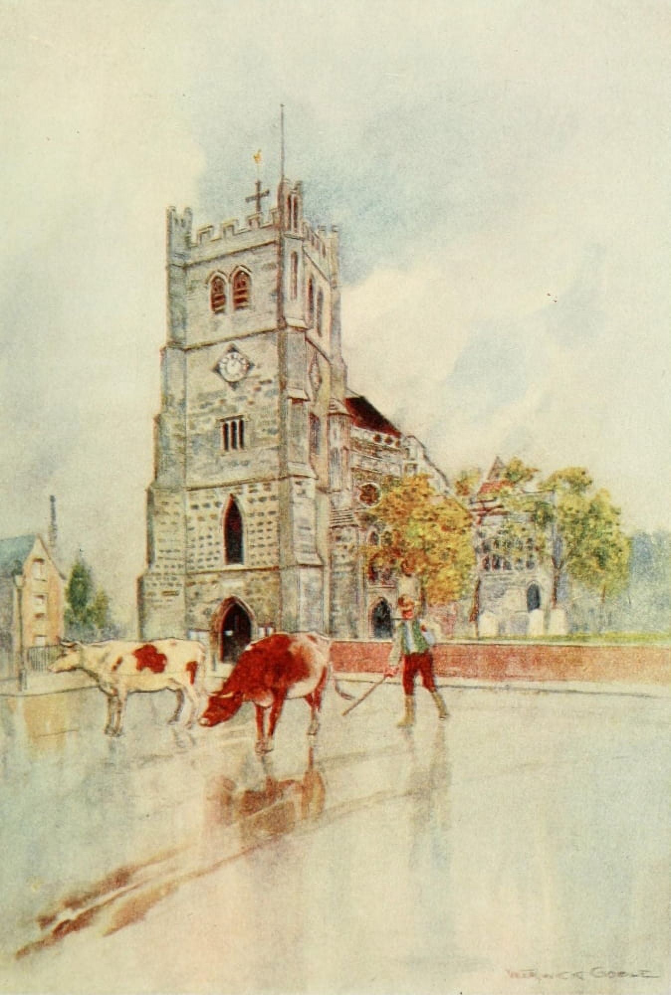 Greater Abbeys of England 1908 Waltham Abbey Canvas Art - Warwick Goble (18 x 24)