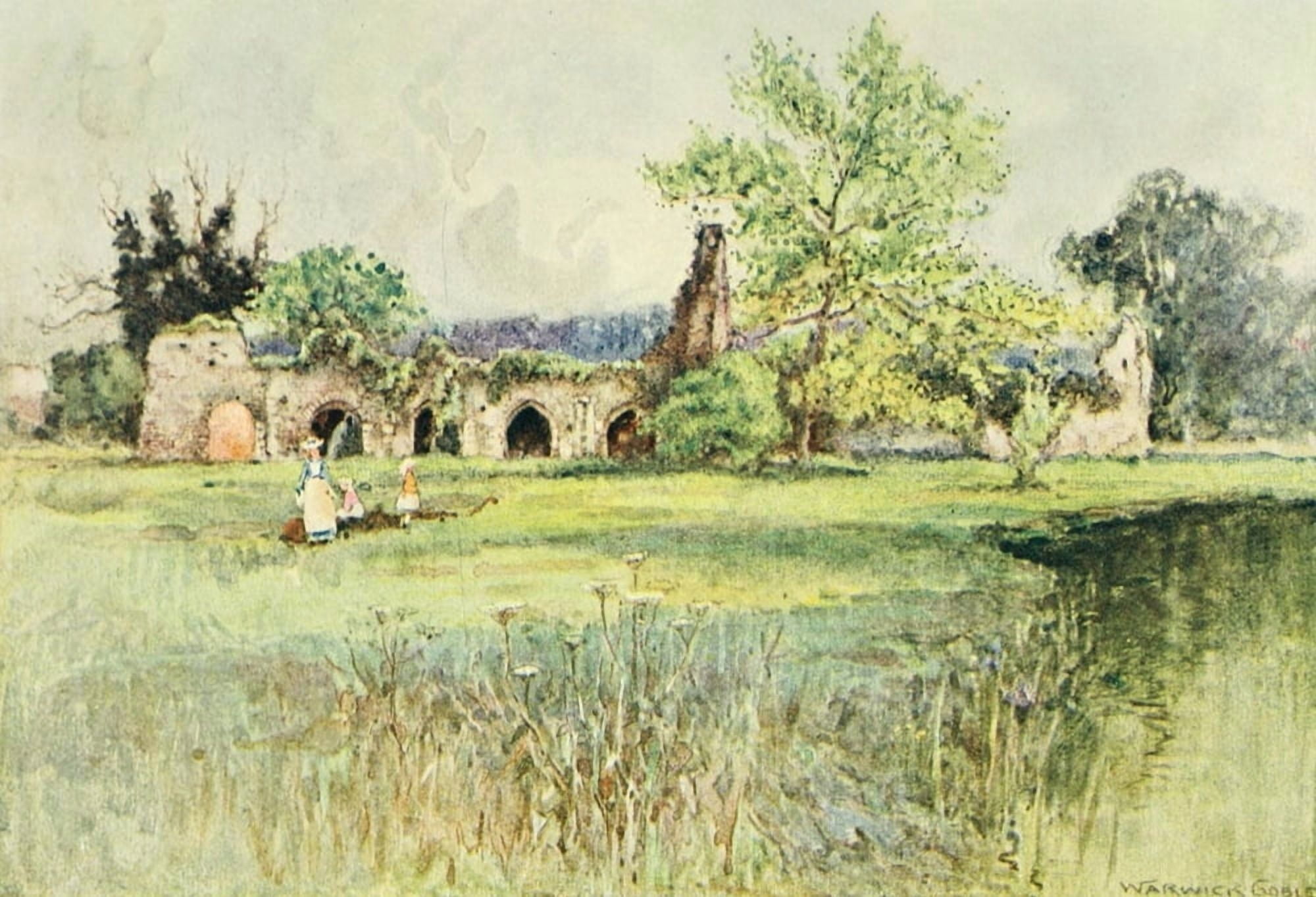Greater Abbeys of England 1908 Waverley Abbey Canvas Art - Warwick Goble (24 x 36)