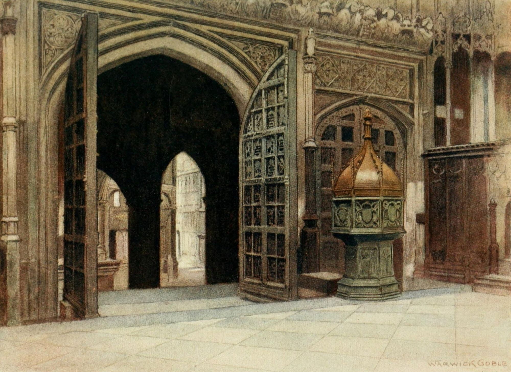 Greater Abbeys of England 1908 Westminster Abbey Henry VIIs chapel Canvas Art - Warwick Goble (24 x 36)