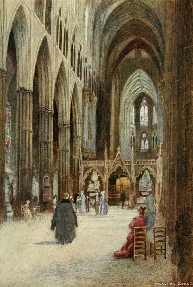 Greater Abbeys of England 1908 Westminster Abbey nave & choir Canvas Art - Warwick Goble (18 x 24)