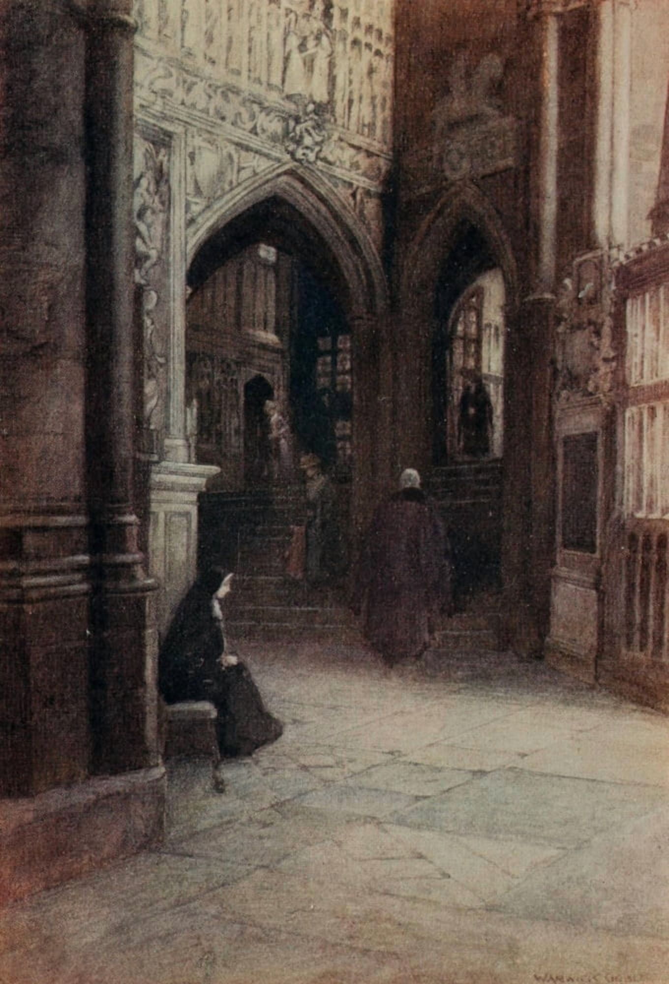 Greater Abbeys of England 1908 Westminster Abbey the south ambulatory Canvas Art - Warwick Goble (18 x 24)