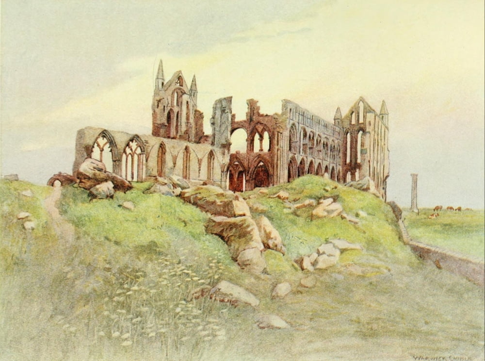 Greater Abbeys of England 1908 Whitby Abbey from South-west Canvas Art - Warwick Goble (18 x 24)