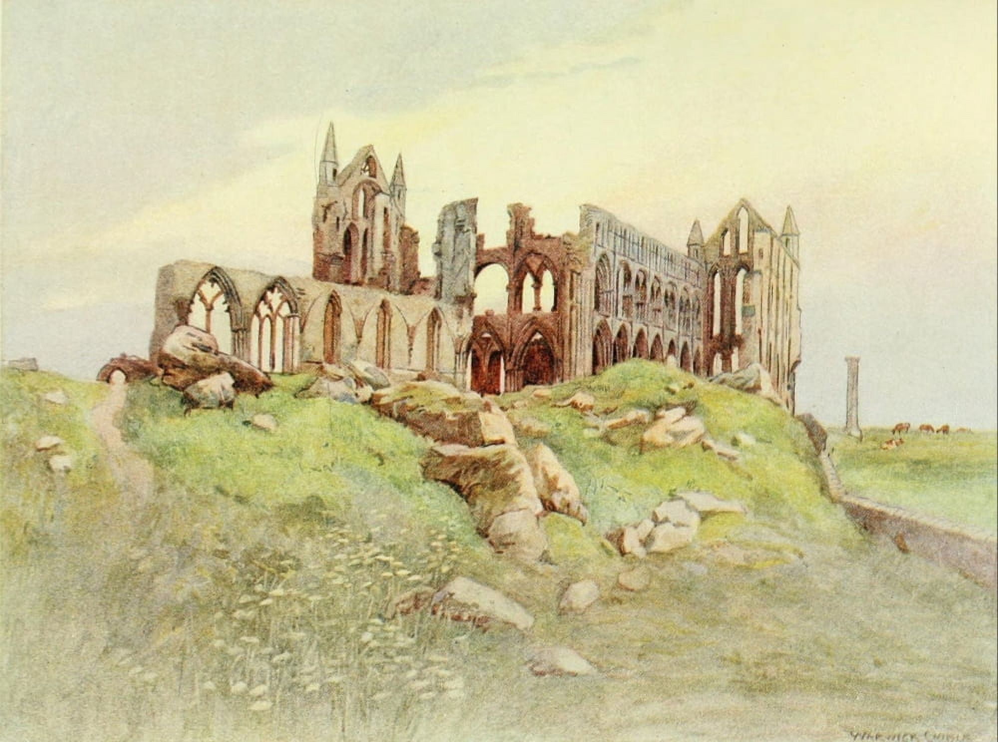 Greater Abbeys of England 1908 Whitby Abbey from South-west Canvas Art - Warwick Goble (24 x 36)