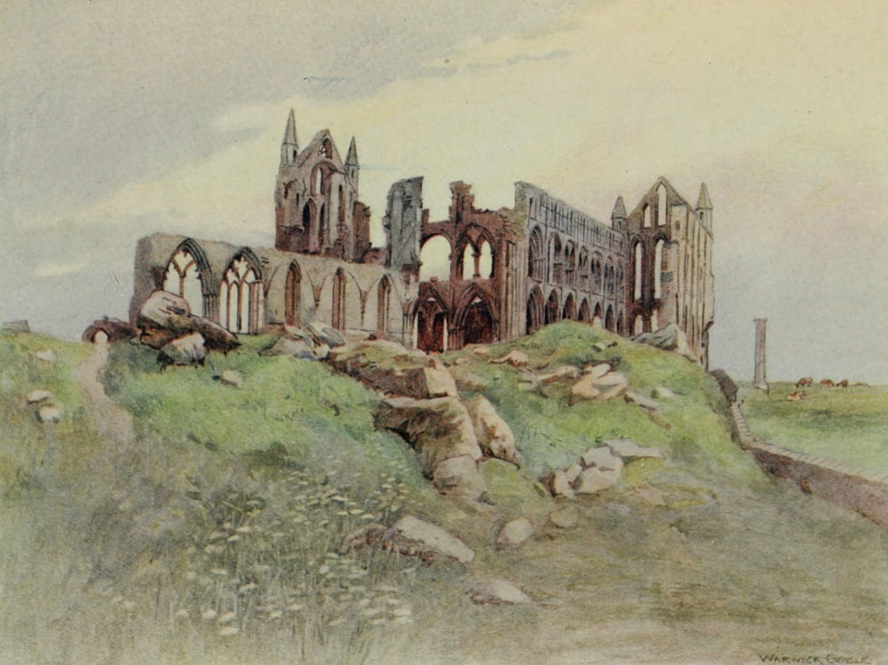 Greater Abbeys of England 1908 Whitby Abbey from the south-west Canvas Art - Warwick Goble (18 x 24)