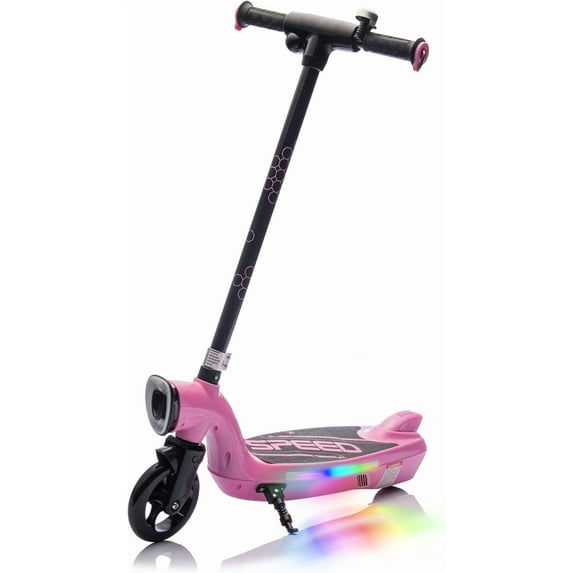 Greater Electric Scooter for Kids Ages 6-12, 12V Lightwetght Power E-Scooter Ride on with Rainbow LED Lights, 6.84 MPH Max Speed & 110LBS Capacity, Idea Gifts for Boys and Girls, Pink