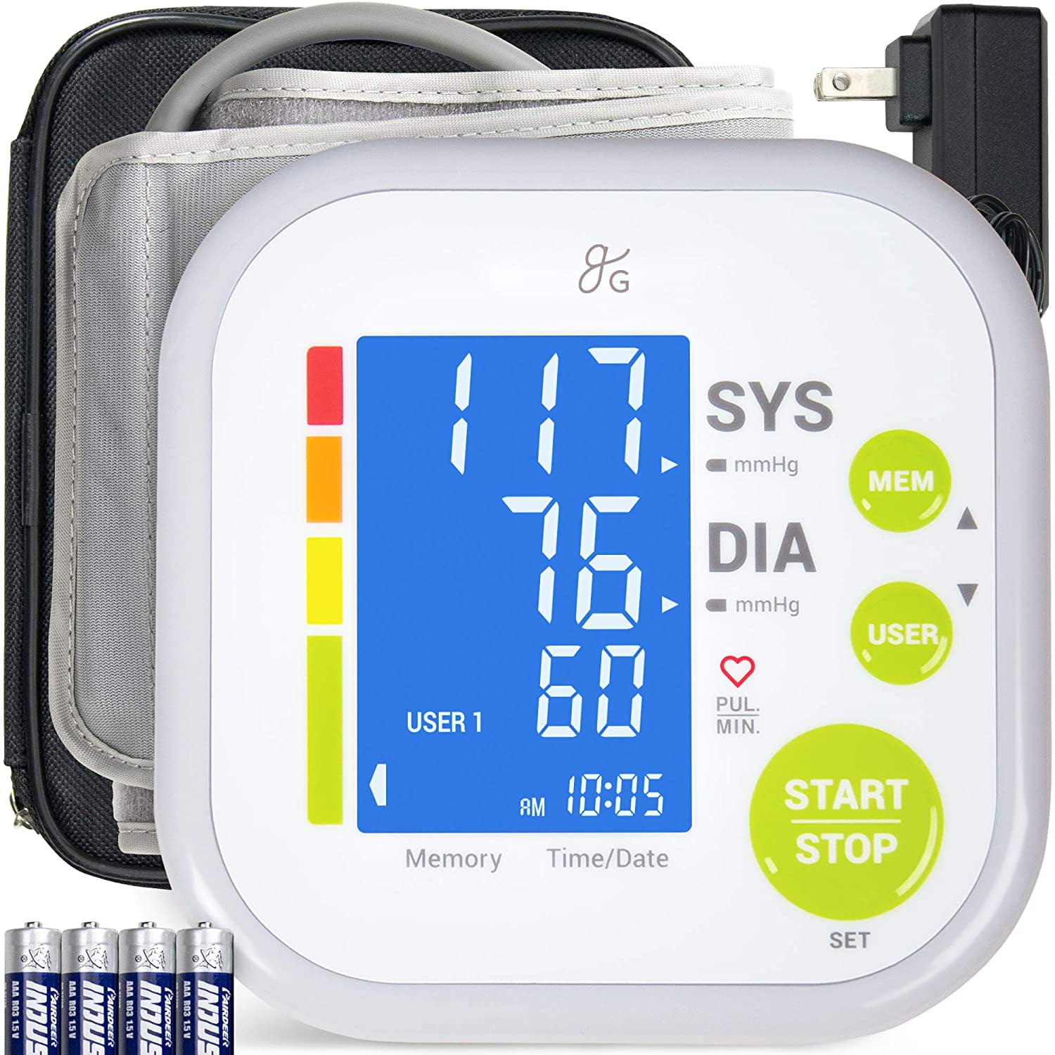 Digital Blood Pressure Monitor, Greater Goods Complete Kit w Wall Adapter.