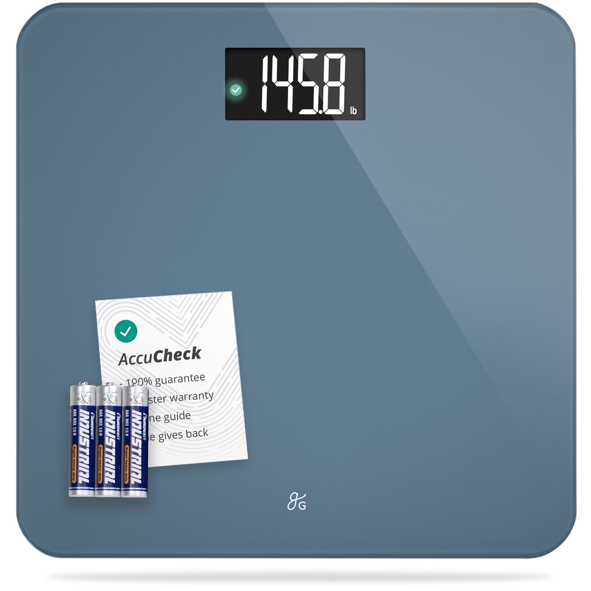 Greater Goods Digital AccuCheck Bathroom Scale, AAA Battery, 400 lbs (Stone Blue)