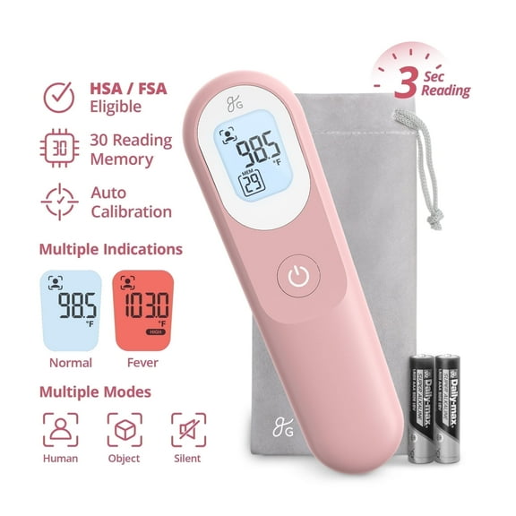 Greater Goods No-Touch Baby Thermometer for Infants, Newborns & Toddlers with Fever Alarm and Instant Accuracy Readings, Pink