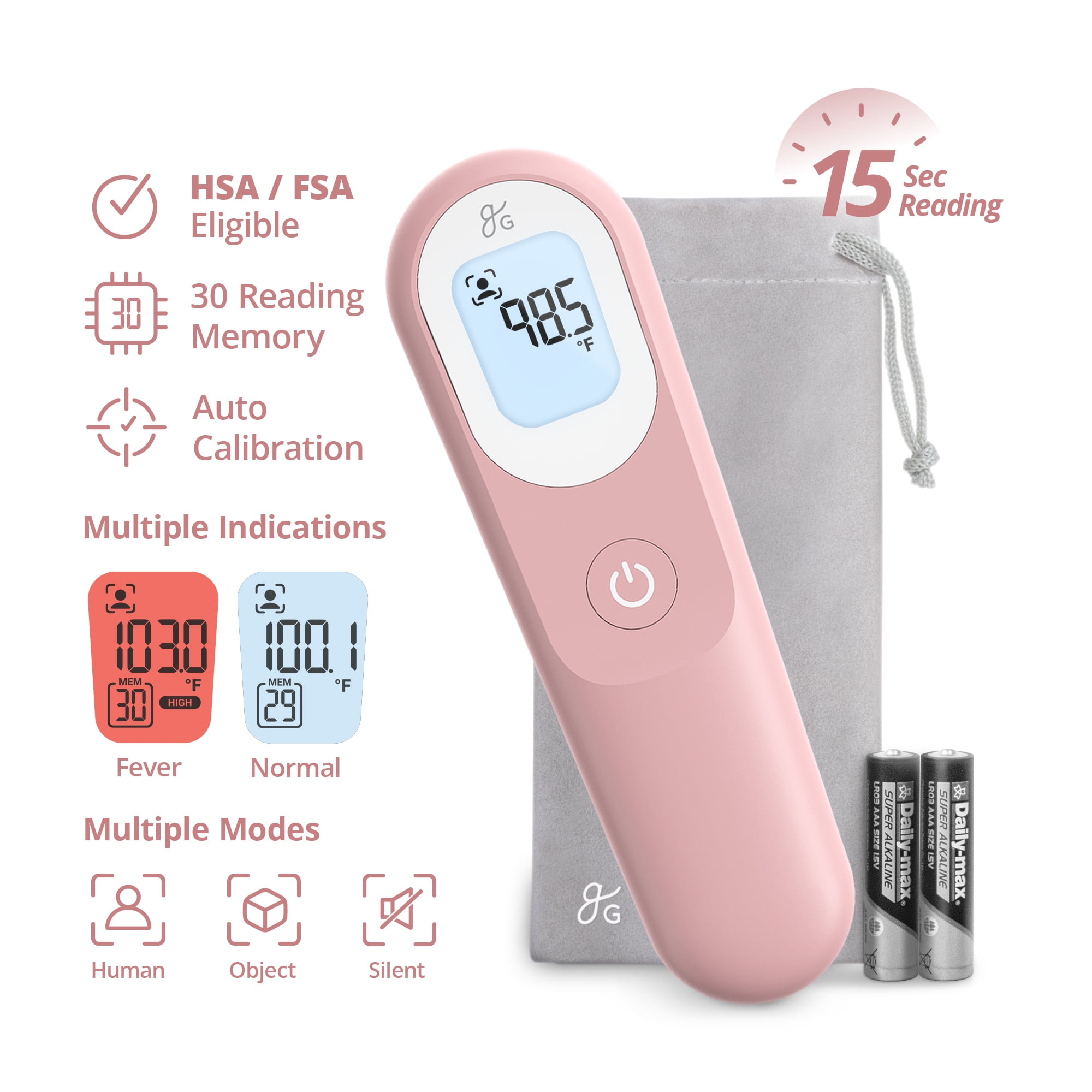 Blush Pink Digital Infrared No-Touch Forehead Thermometer