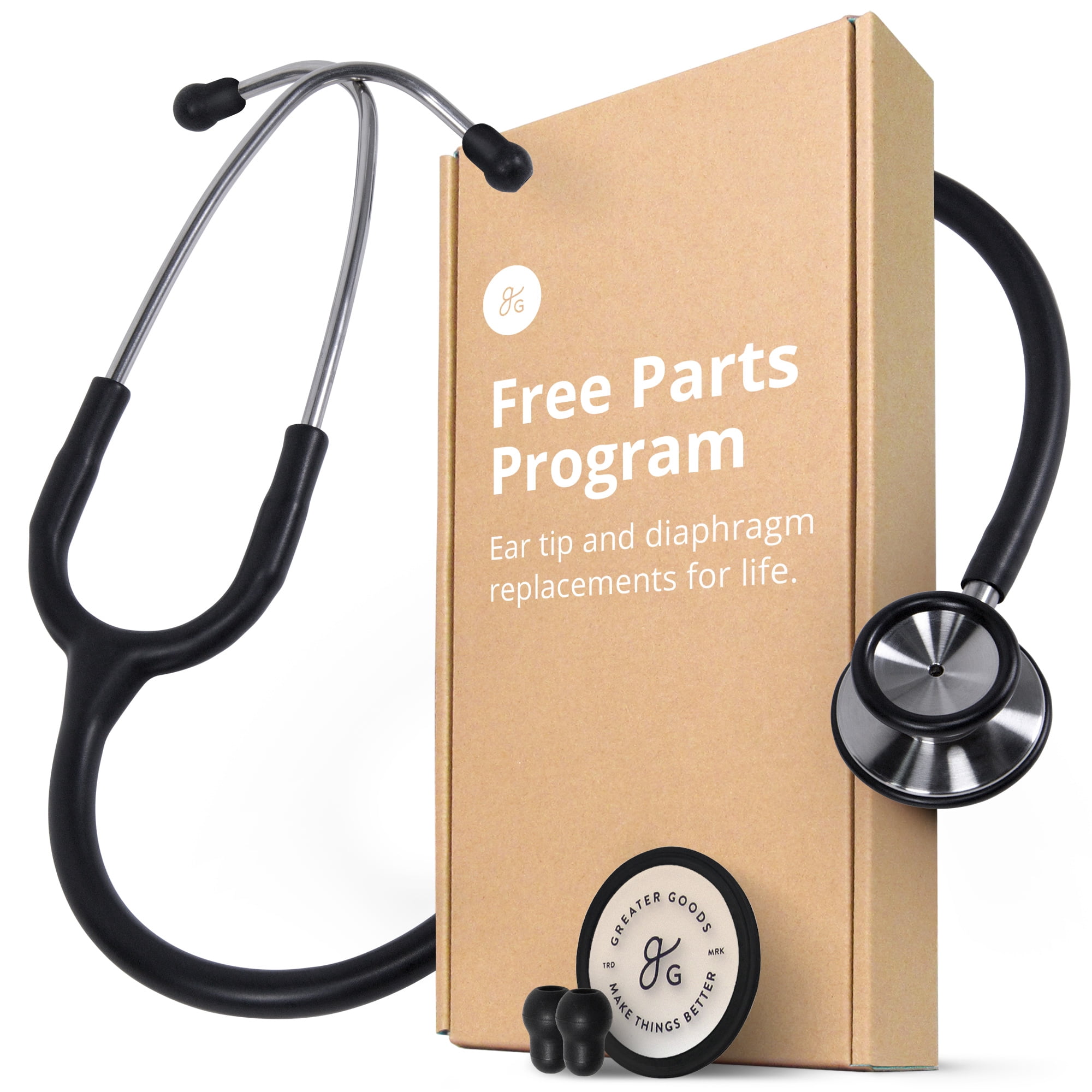 Greater Goods Dual-Head Stethoscope w Adjustable Headset, Free Replacement Ear Tips and Diaphragm