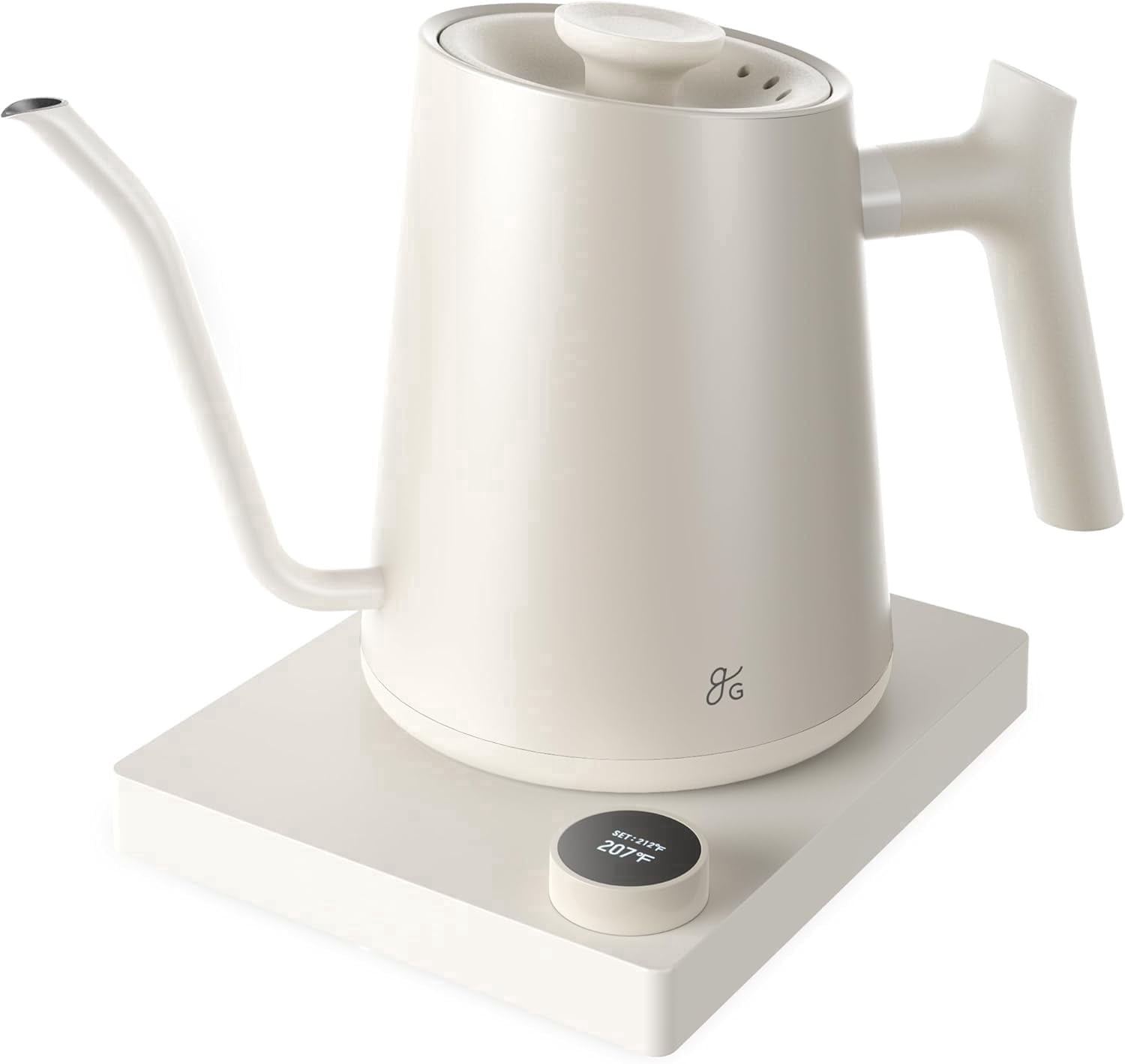Greater Goods 0.8L Electric Gooseneck Kettle, Variable Temp Control, 1200W Fast Boil, Pour Over Coffee & Tea Kettle, Stainless Steel, BPA Free, Birch White