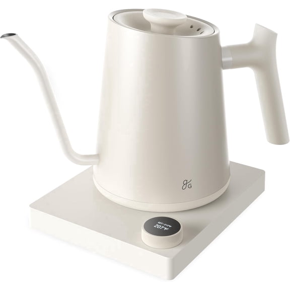 Greater Goods 0.8L Electric Gooseneck Kettle, Variable Temp Control, 1200W Fast Boil, Pour Over Coffee & Tea Kettle, Stainless Steel, BPA Free, Birch White