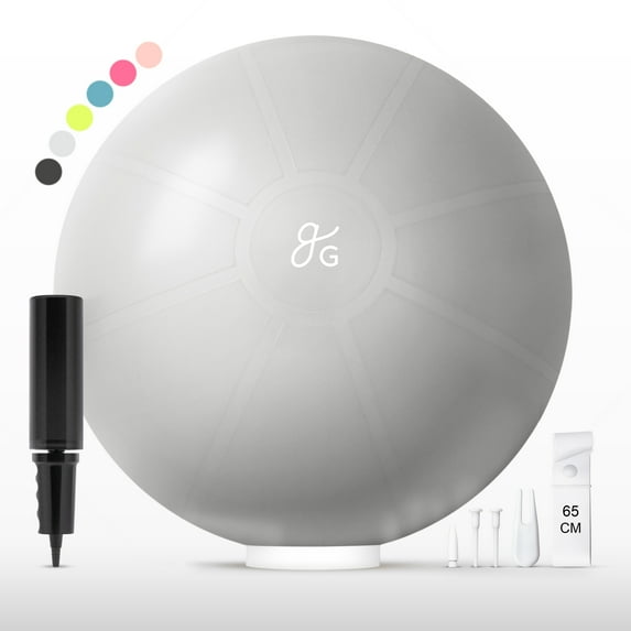 65cm Yoga Ball for Exercise, Pregnancy & Stability – Anti-Burst, Non-Slip Fitness Ball by Greater Goods, Gray
