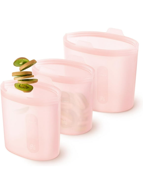 Greater Goods Reusable Silicone Containers for Food Storage, Freezer, Microwave, and Oven Safe, Pink, Dish Set (Set of 3)