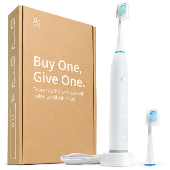 Greater Goods Sonic Electric Toothbrush, Home Oral Care Kit with Battery Charger, Holder, Replacement Heads Included