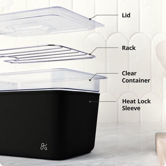Greater Goods 12 Quart Sous Vide Container with Lid and Rack, Insulating Sleeve, Compatible with Anova, Breville Joule, Inkbird - Onyx Black