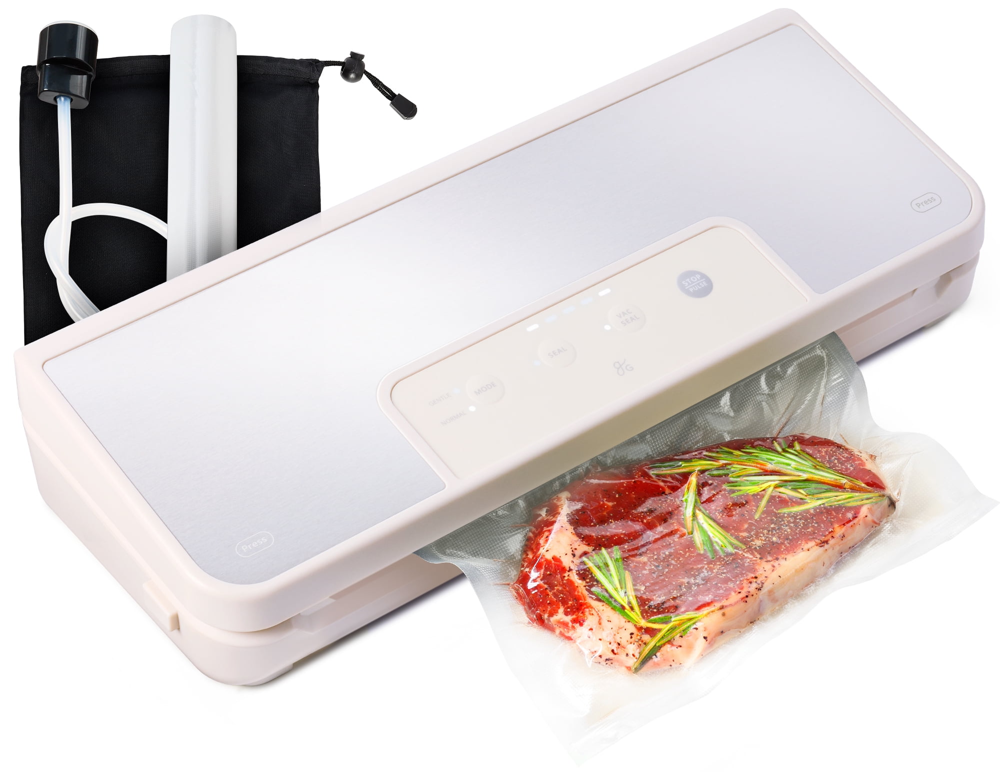 Greater Goods Vacuum Sealer Machine for Sous Vide Cooker, Freezer Bags, and More, with 1 Roll of Vacuum Seal Bags (Birch White)