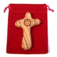 thumbnail image 1 of No Greater Love Olive Wood Comforting Cross Engraved with Crown of Thorns and Heart of Our Lord Package. Comes with Gift Box,Velvet Bag & Lord's Prayer Card - 2.75" Cross, 1 of 6