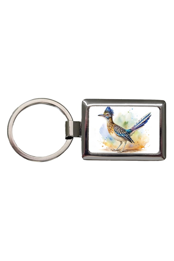 Greater Roadrunner New Mexico State Bird Watercolor Metal Rectangle Keychain