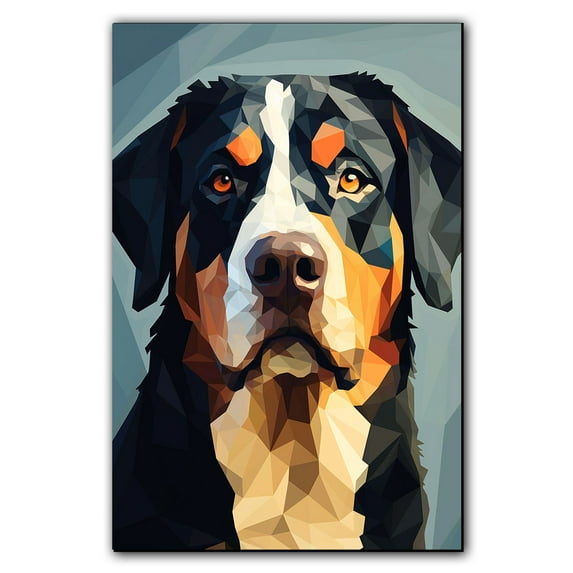 Greater Swiss Mountain Dog Art Canvas, Pet Wall, Polygon Art Print on Canvas Canvas, large wall art, bathroom wall art, Ready to Hang,Living Room,Bedroom & Office