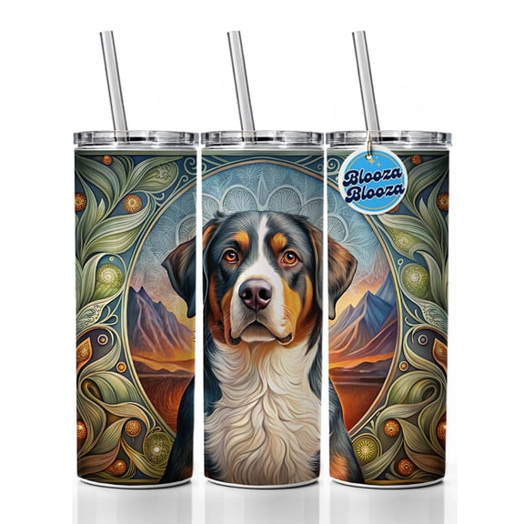 Greater Swiss Mountain Dog Art Nouveau 20oz Insulated Water Bottle Skinny Tumbler Includes Straw