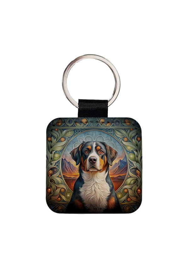Greater Swiss Mountain Dog Art Nouveau Faux Leather Square Keychain