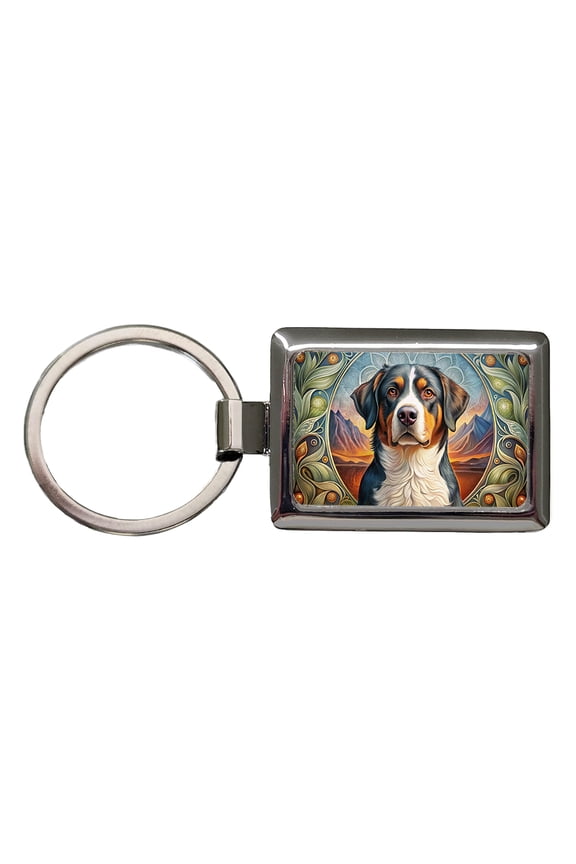 Greater Swiss Mountain Dog Art Nouveau Metal Rectangle Keychain