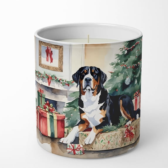 Greater Swiss Mountain Dog Cozy Christmas Decorative Soy Candle 3.25 in x 3.75 in