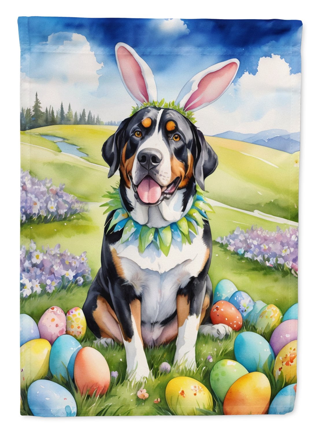 Greater Swiss Mountain Dog Easter Egg Hunt House Flag 28 in x 40 in
