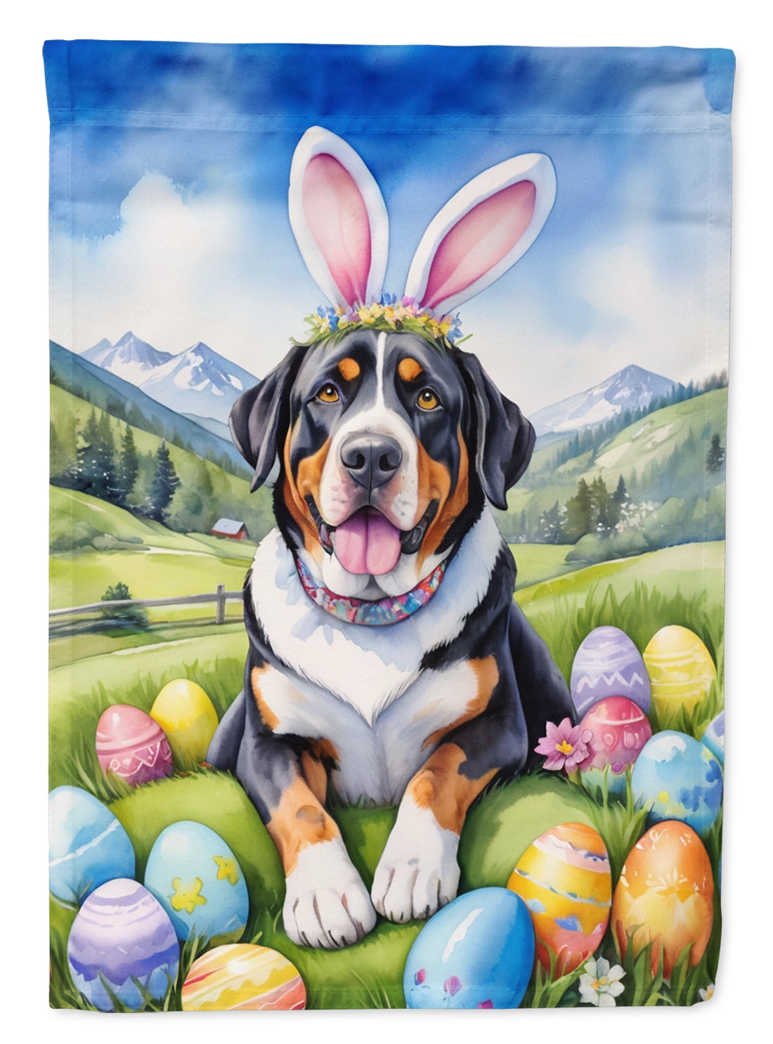 Greater Swiss Mountain Dog Easter Egg Hunt House Flag 28 in x 40 in